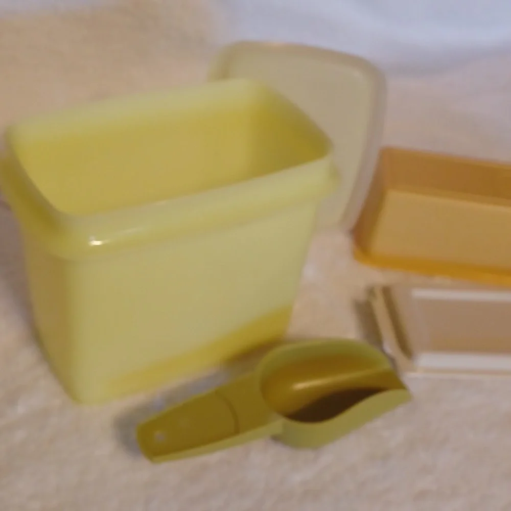 Tupperware vintage butter keeper small canister, green scoop